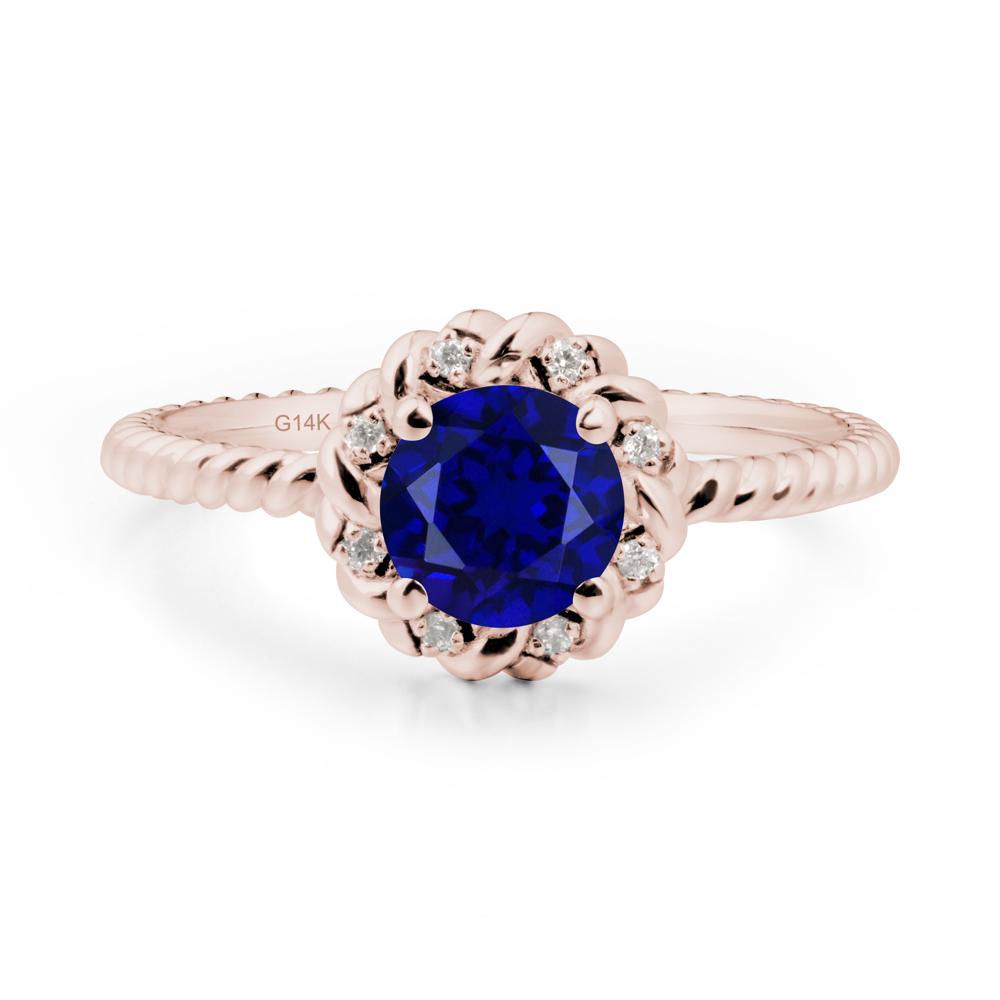 Round Sapphire Twisted Halo Ring - LUO Jewelry #metal_14k rose gold