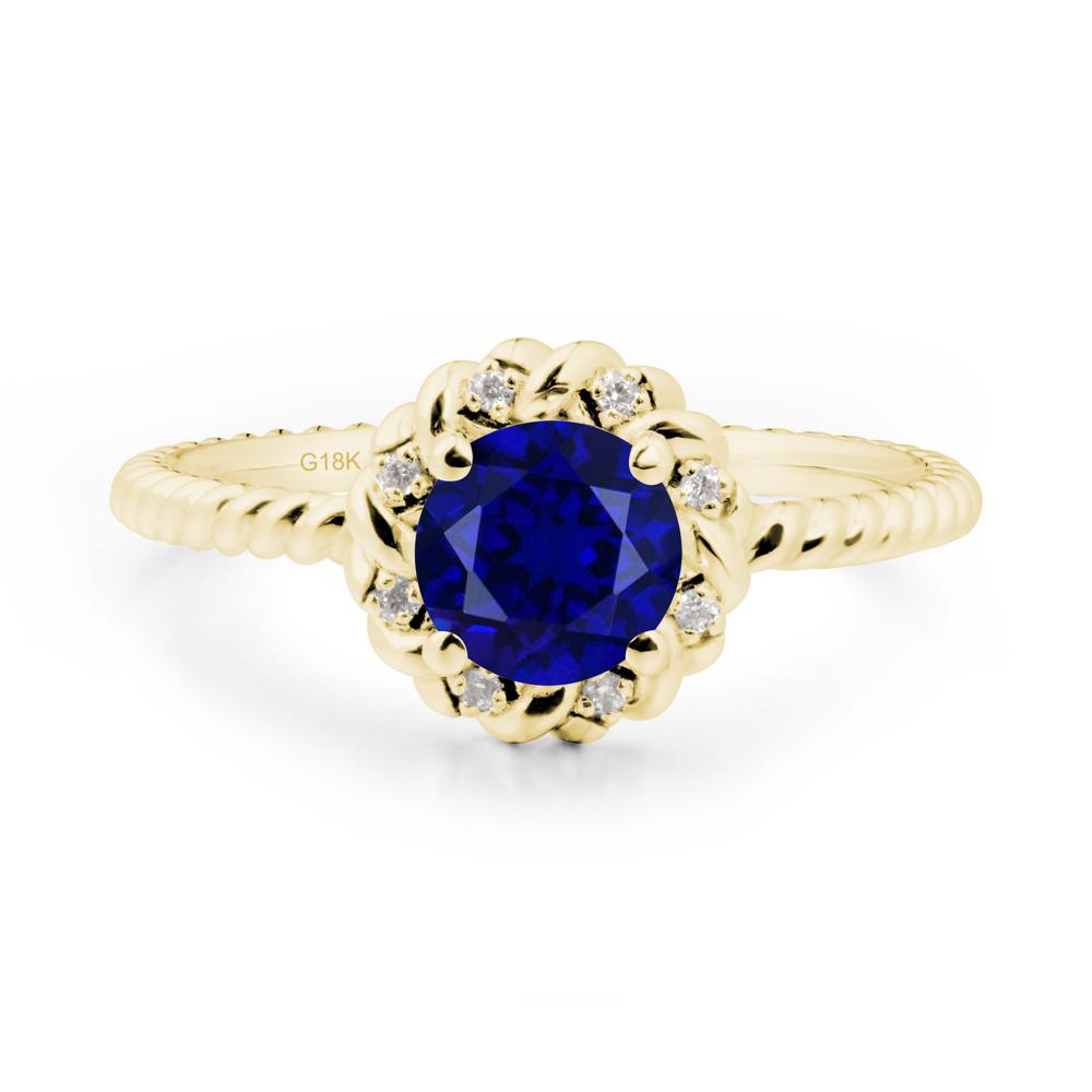 Round Sapphire Twisted Halo Ring - LUO Jewelry #metal_18k yellow gold