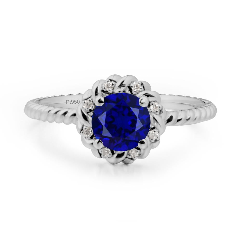 Round Sapphire Twisted Halo Ring - LUO Jewelry #metal_platinum