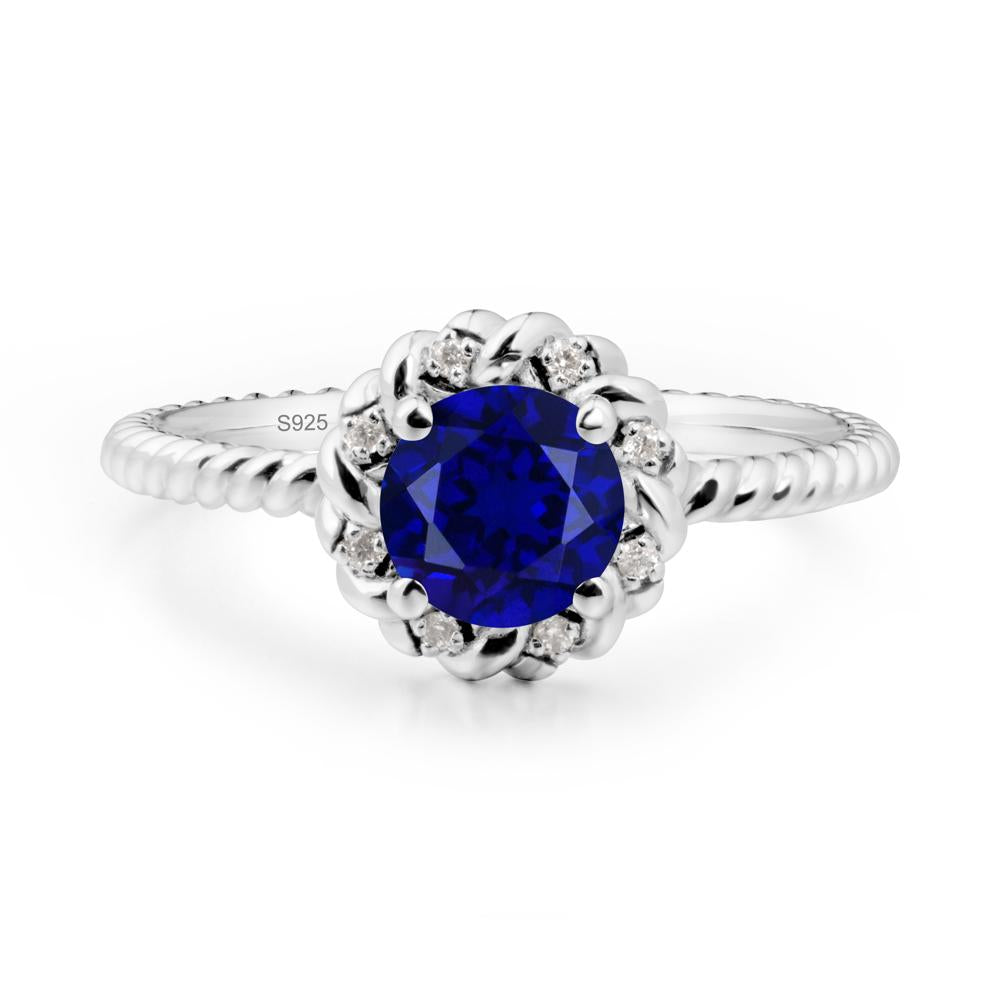 Round Sapphire Twisted Halo Ring - LUO Jewelry #metal_sterling silver