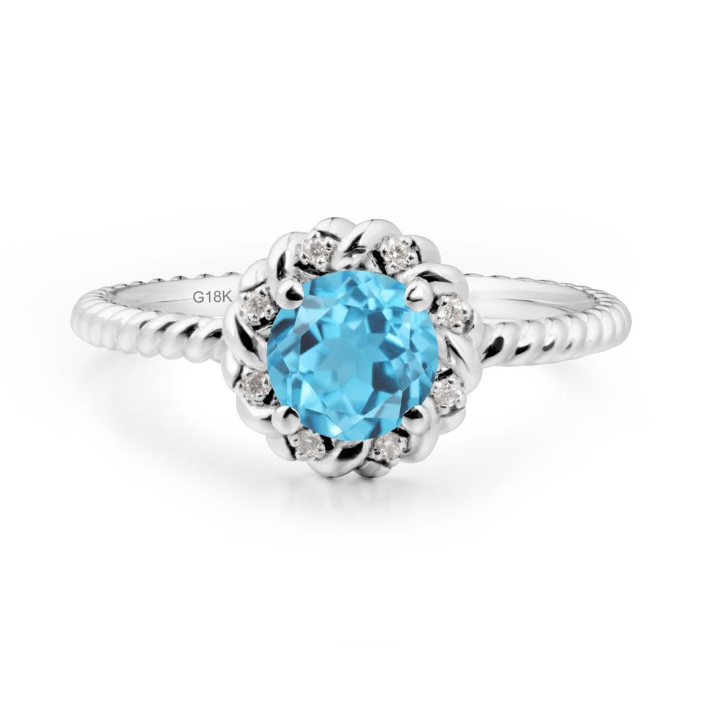 Round Swiss Blue Topaz Twisted Halo Ring - LUO Jewelry #metal_18k white gold