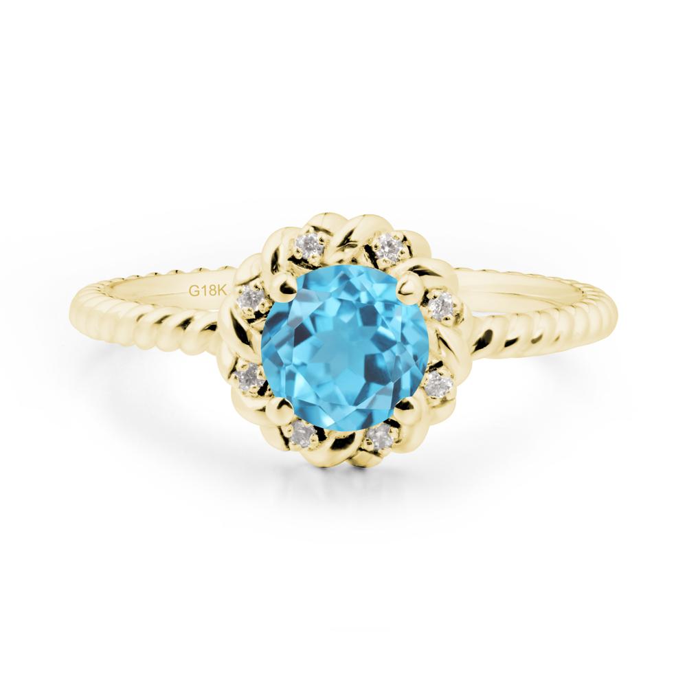 Round Swiss Blue Topaz Twisted Halo Ring - LUO Jewelry #metal_18k yellow gold