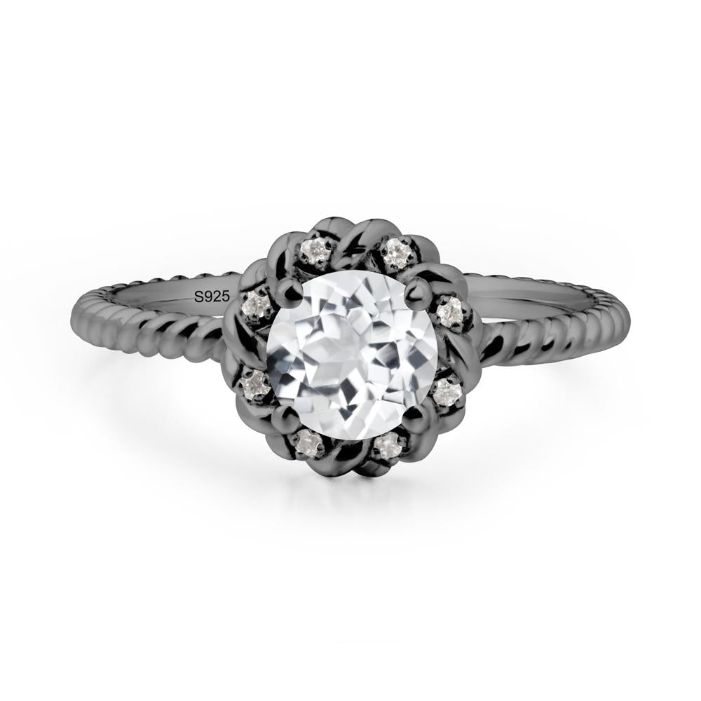 Round White Topaz Halo Engagement Ring - LUO Jewelry #metal_black finish sterling silver