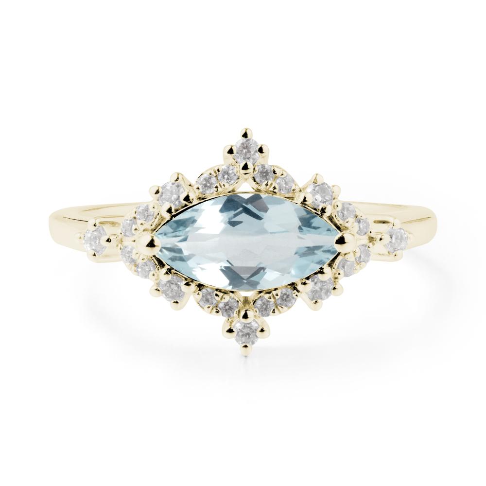 East West Marquise Cut Aquamarine Halo Ring - LUO Jewelry #metal_14k yellow gold