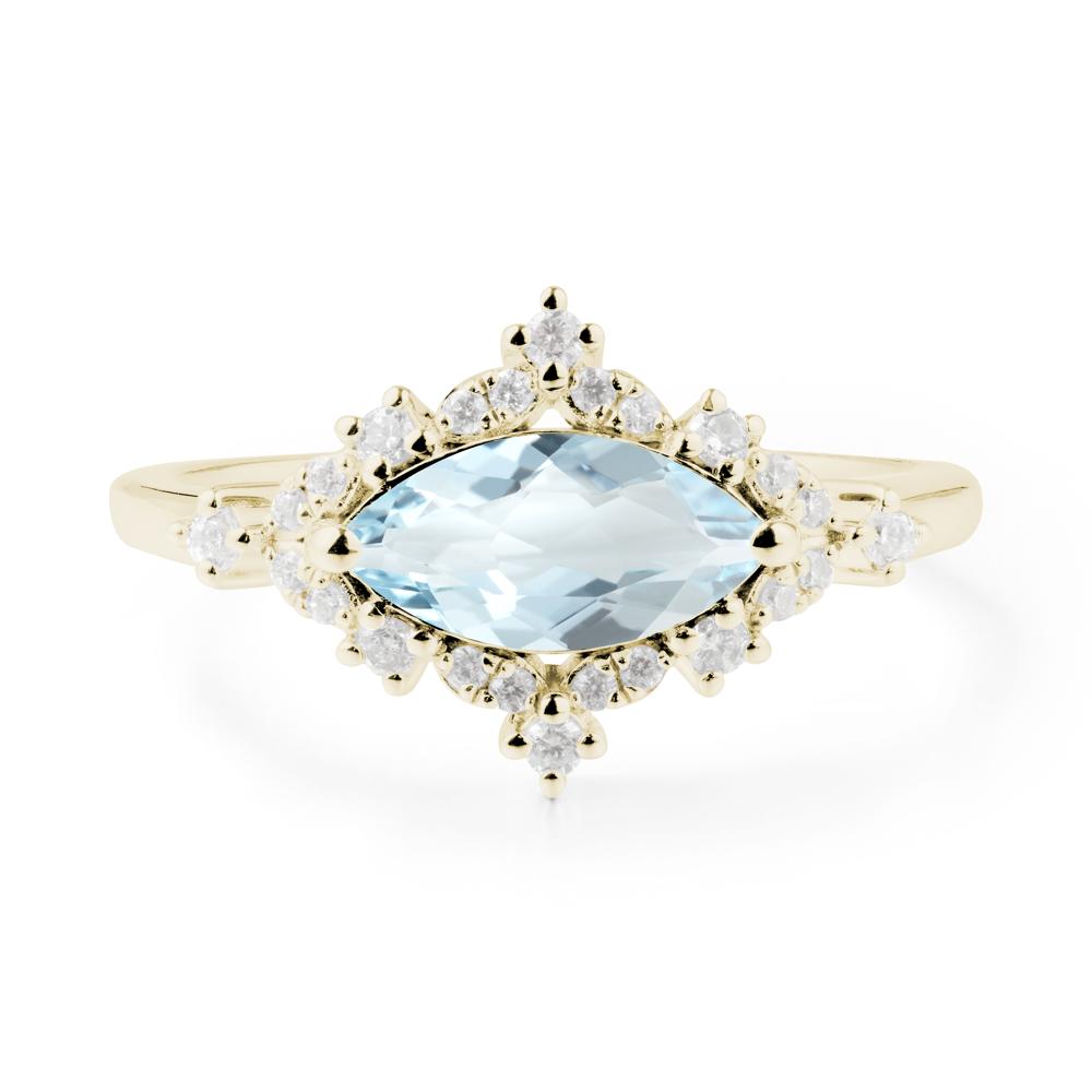 East West Marquise Cut Aquamarine Halo Ring - LUO Jewelry #metal_14k yellow gold