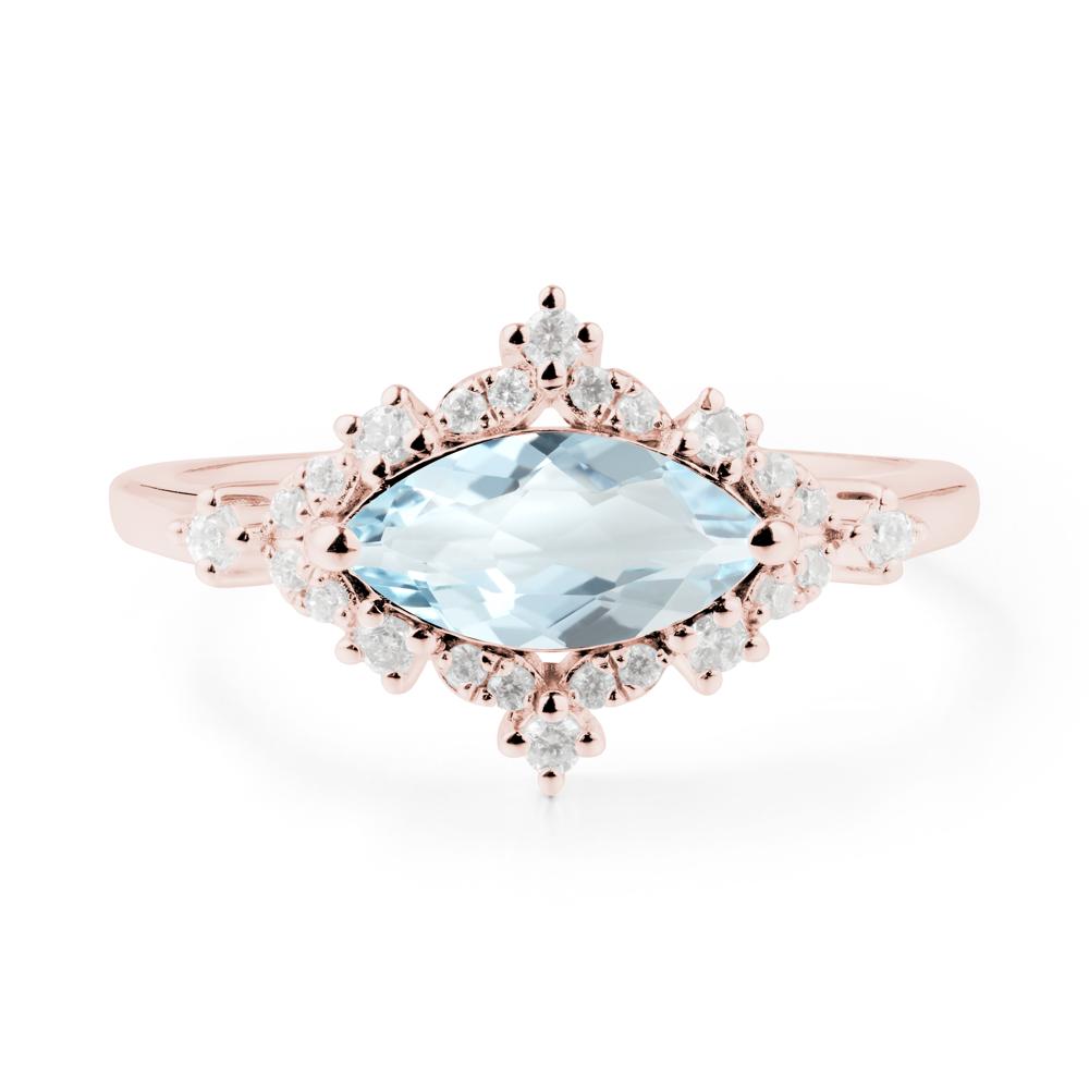 East West Marquise Cut Aquamarine Halo Ring - LUO Jewelry #metal_18k rose gold