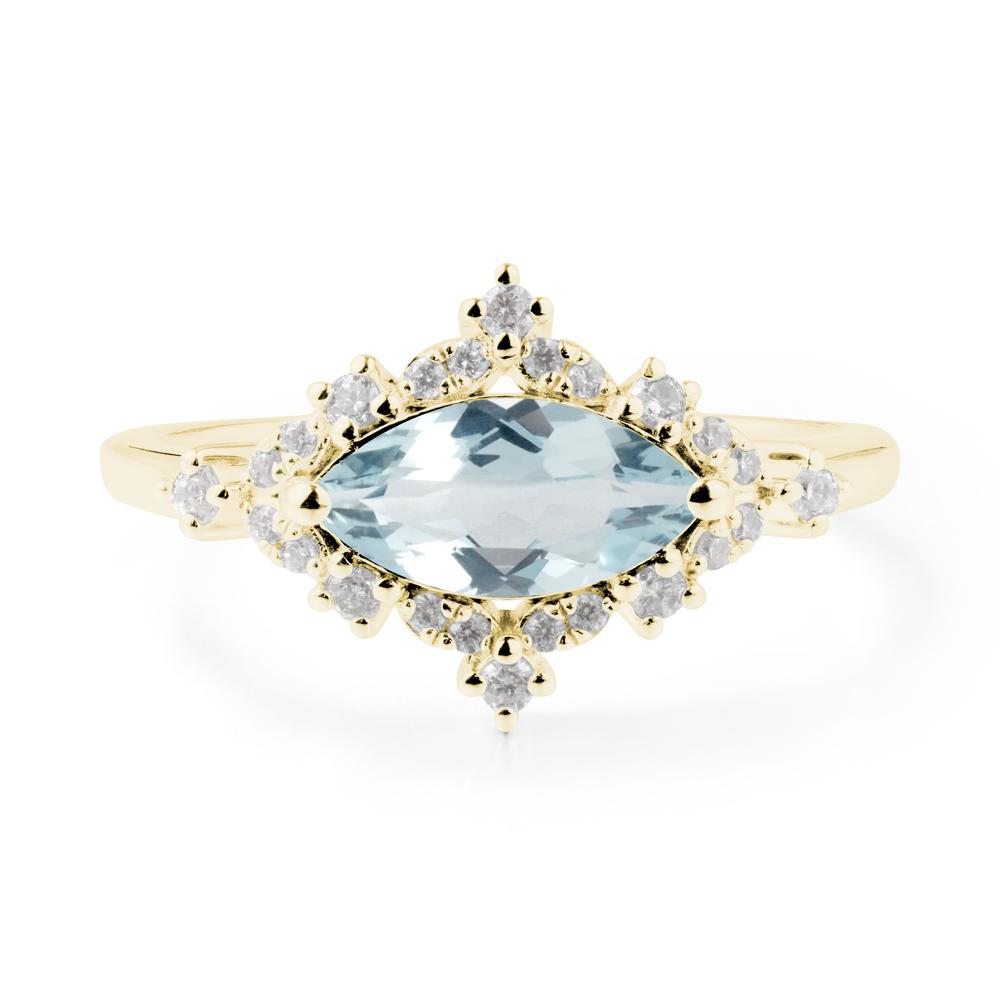 East West Marquise Cut Aquamarine Halo Ring - LUO Jewelry #metal_18k yellow gold
