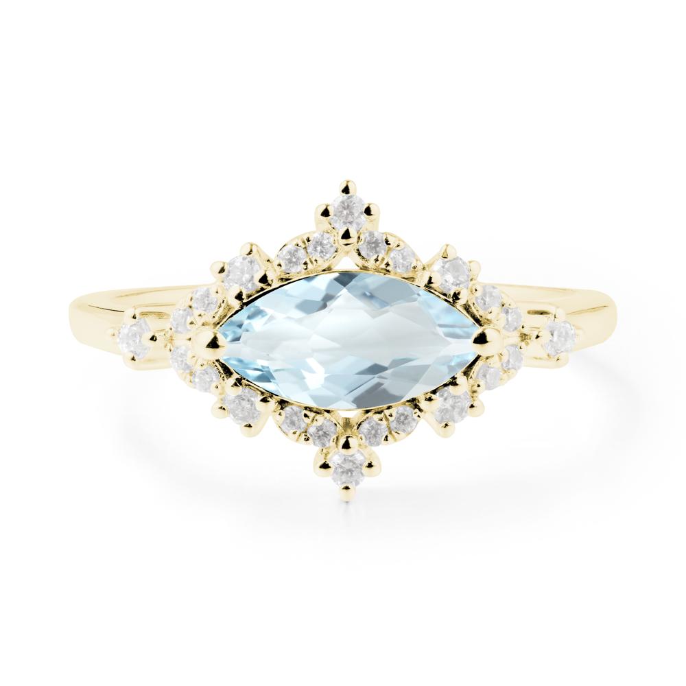 East West Marquise Cut Aquamarine Halo Ring - LUO Jewelry #metal_18k yellow gold