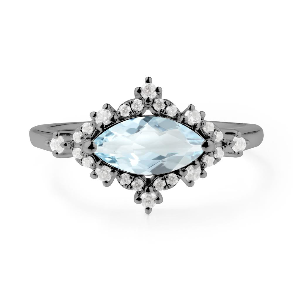 East West Marquise Cut Aquamarine Halo Ring - LUO Jewelry #metal_black finish sterling silver