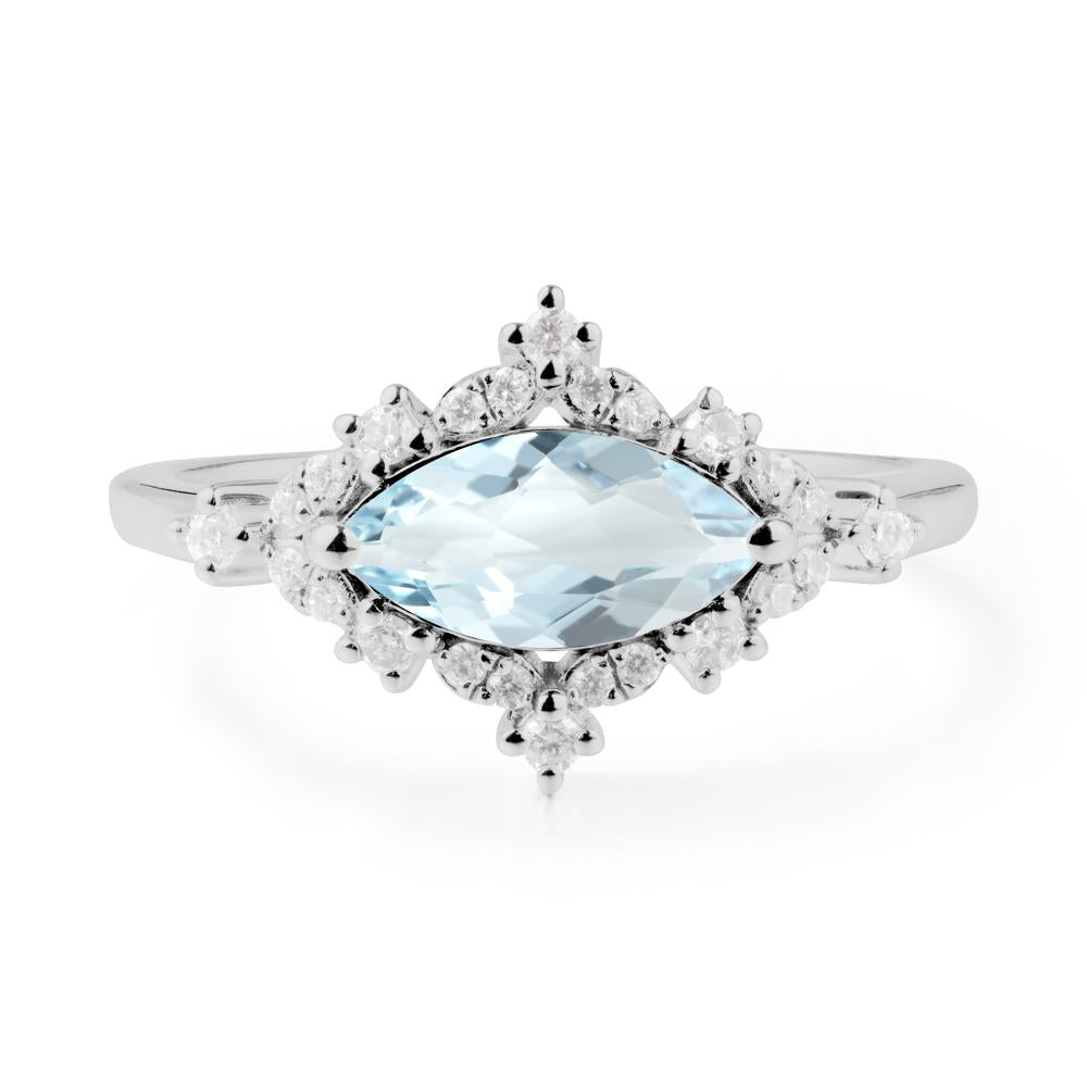 East West Marquise Cut Aquamarine Halo Ring - LUO Jewelry #metal_platinum