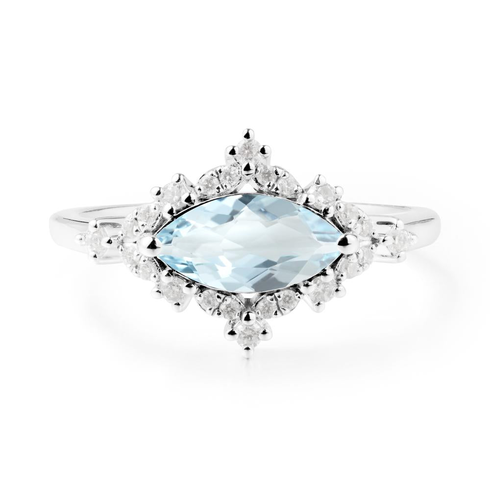 East West Marquise Cut Aquamarine Halo Ring - LUO Jewelry #metal_sterling silver