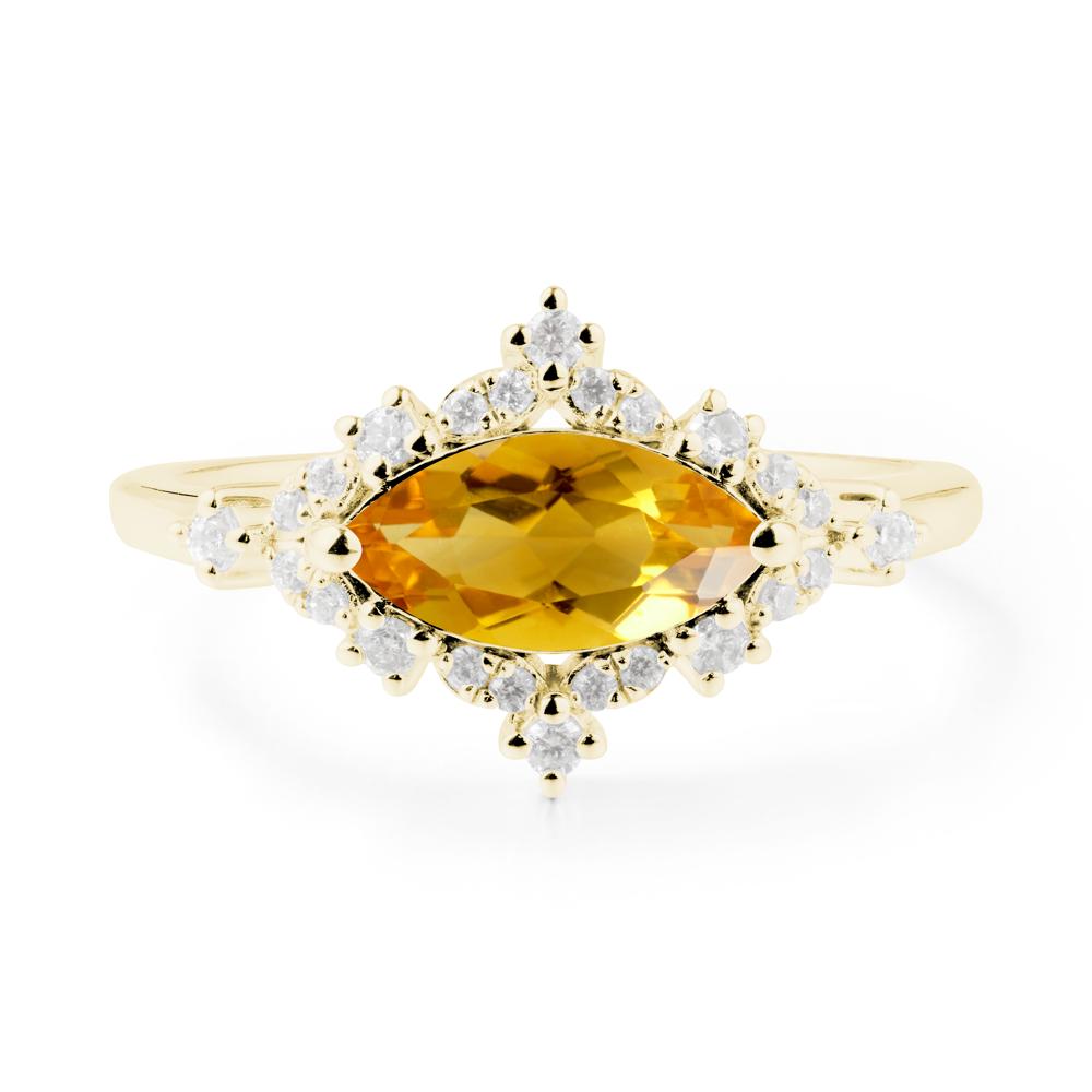 East West Marquise Cut Citrine Halo Ring - LUO Jewelry #metal_18k yellow gold