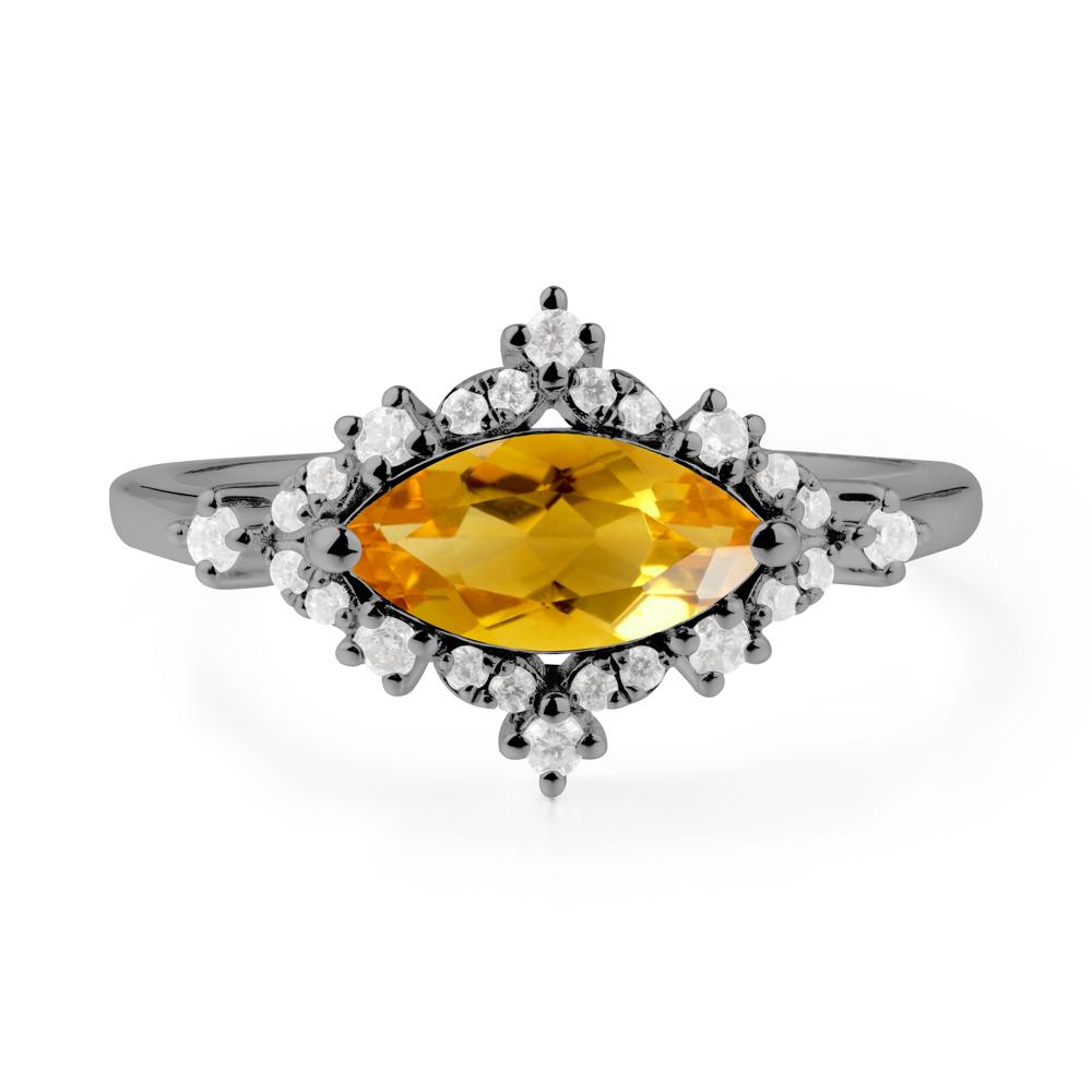 East West Marquise Cut Citrine Halo Ring - LUO Jewelry #metal_black finish sterling silver