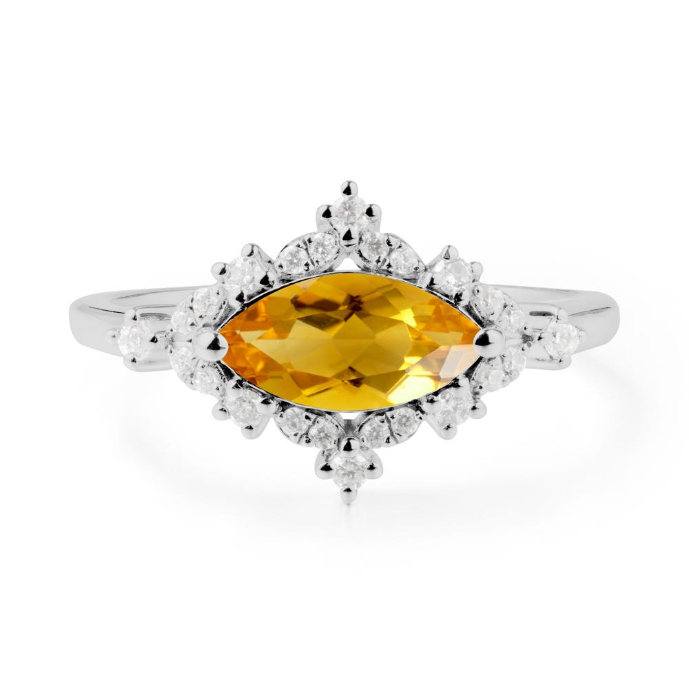 East West Marquise Cut Citrine Halo Ring - LUO Jewelry #metal_platinum