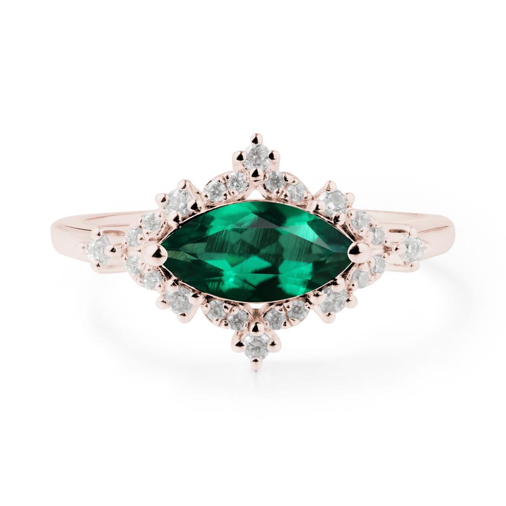 East West Marquise Cut Emerald Halo Ring - LUO Jewelry #metal_14k rose gold