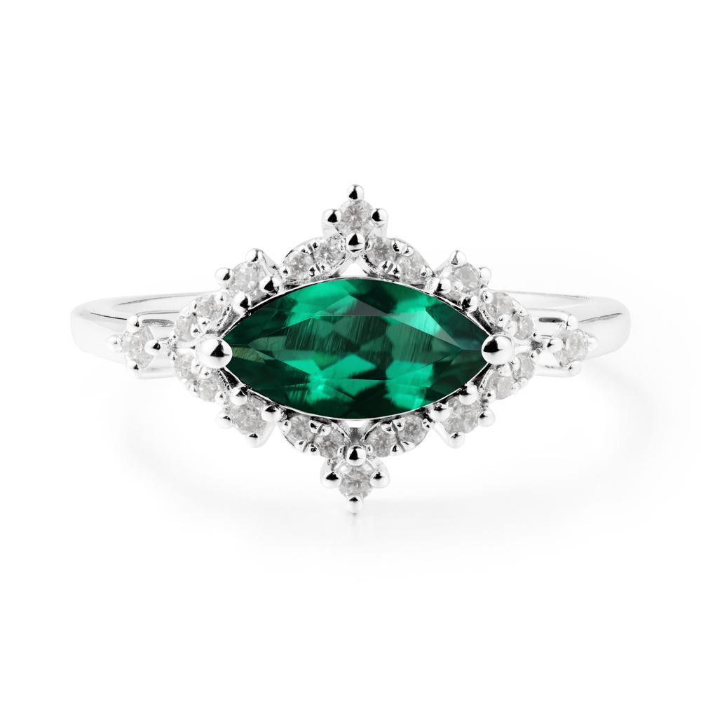 East West Marquise Cut Emerald Halo Ring - LUO Jewelry #metal_14k white gold