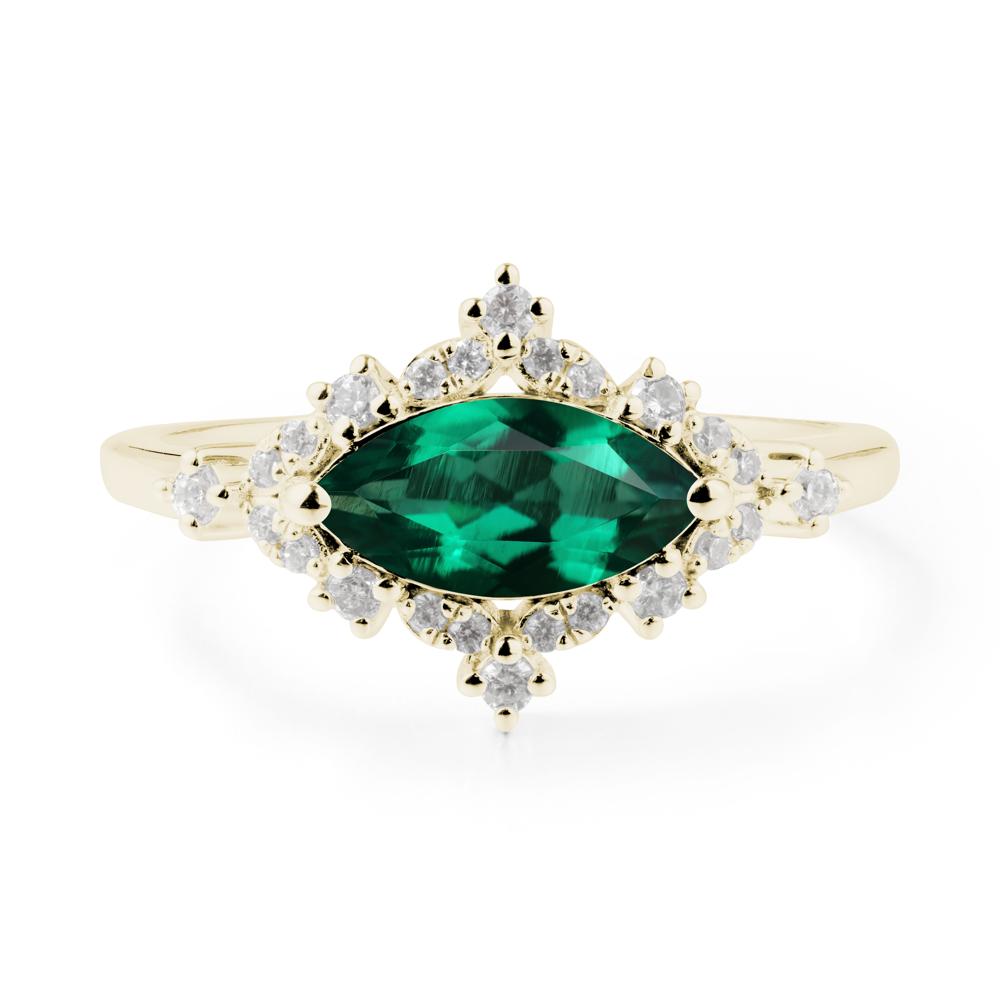 East West Marquise Cut Emerald Halo Ring - LUO Jewelry #metal_14k yellow gold