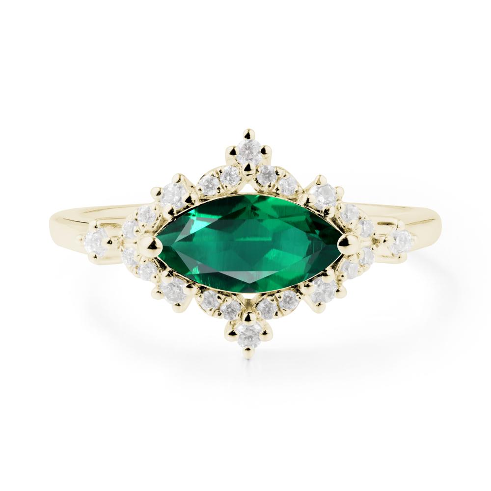 East West Marquise Cut Emerald Halo Ring - LUO Jewelry #metal_14k yellow gold
