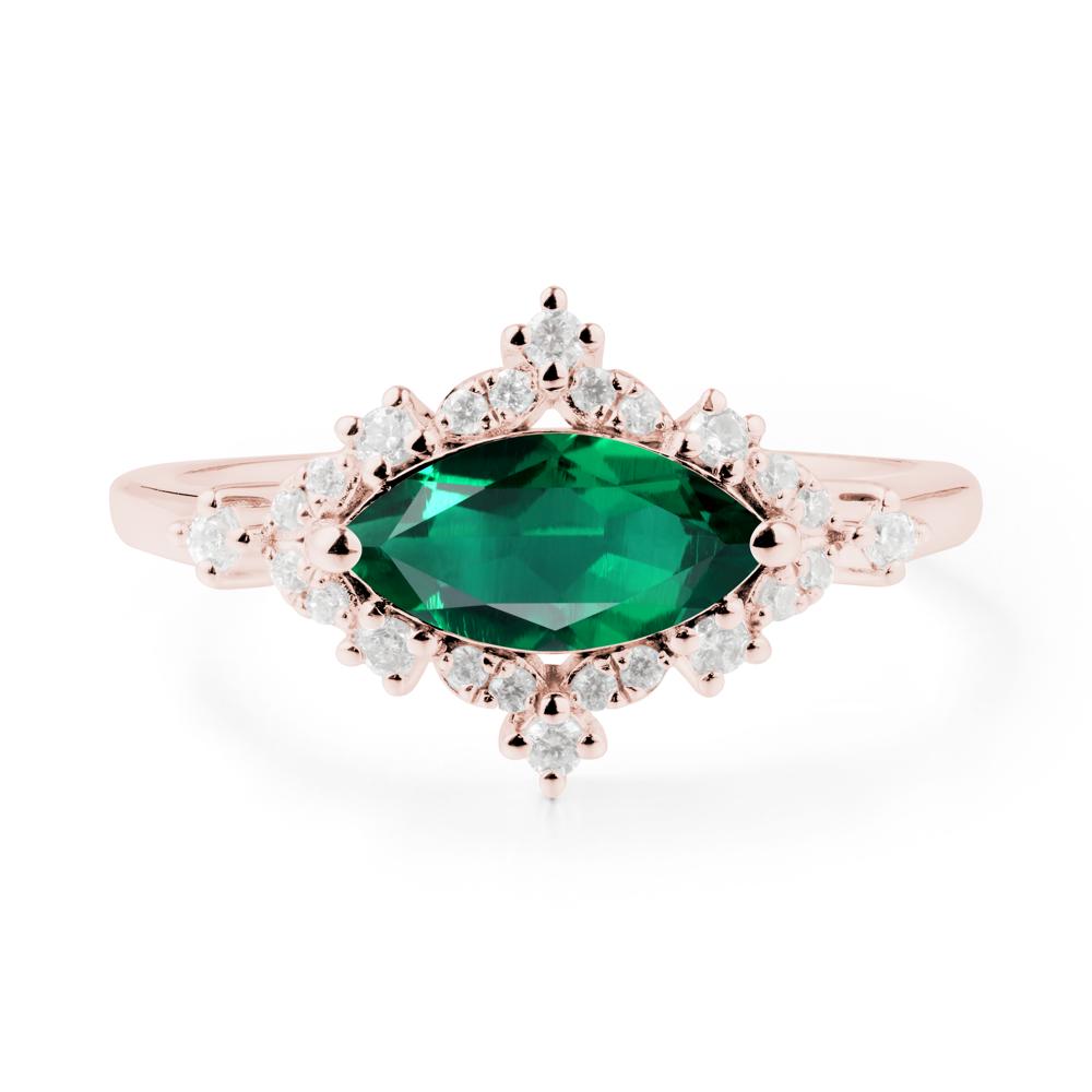 East West Marquise Cut Emerald Halo Ring - LUO Jewelry #metal_18k rose gold