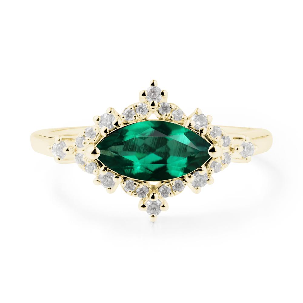 East West Marquise Cut Emerald Halo Ring - LUO Jewelry #metal_18k yellow gold