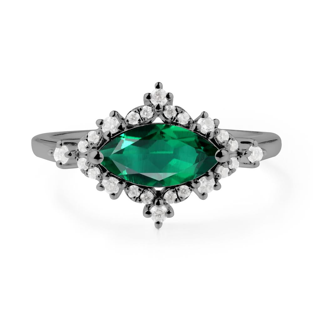 East West Marquise Cut Emerald Halo Ring - LUO Jewelry #metal_black finish sterling silver