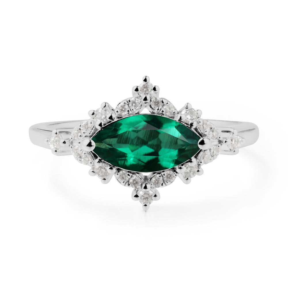 East West Marquise Cut Emerald Halo Ring - LUO Jewelry #metal_platinum
