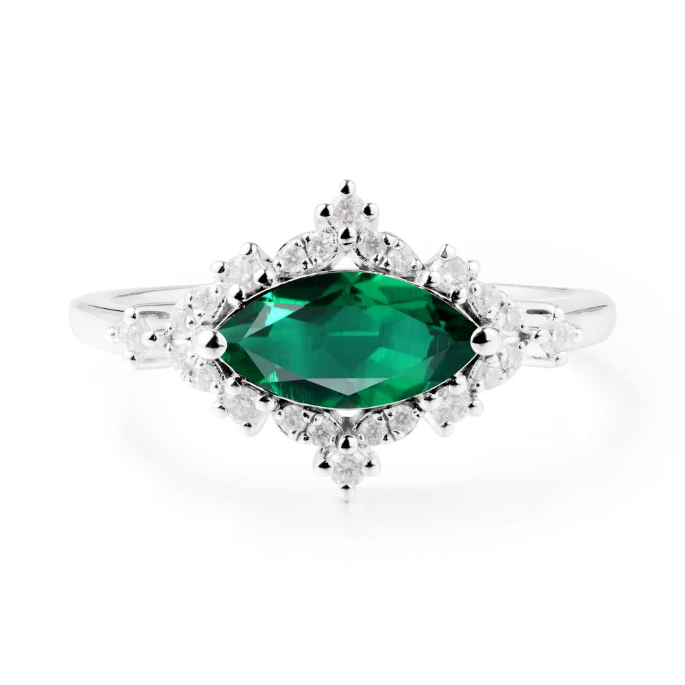 East West Marquise Cut Emerald Halo Ring - LUO Jewelry #metal_sterling silver
