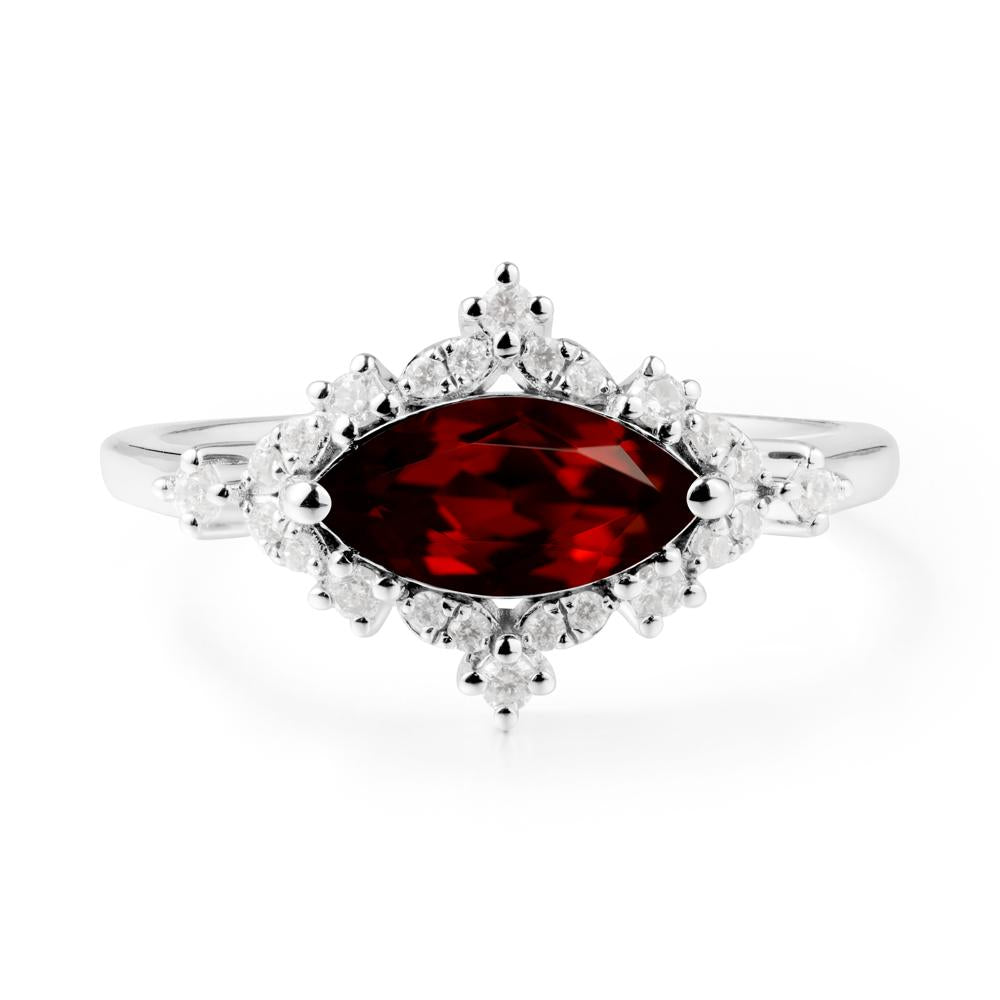 Marquise Garnet Halo Ring - LUO Jewelry #metal_14k white gold