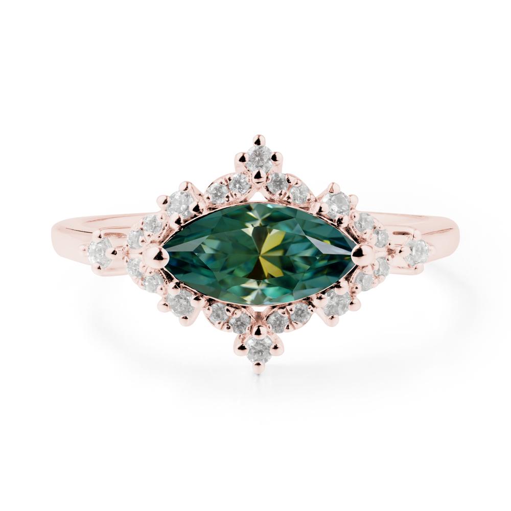 East West Marquise Cut Green Moissanite Halo Ring - LUO Jewelry #metal_18k rose gold
