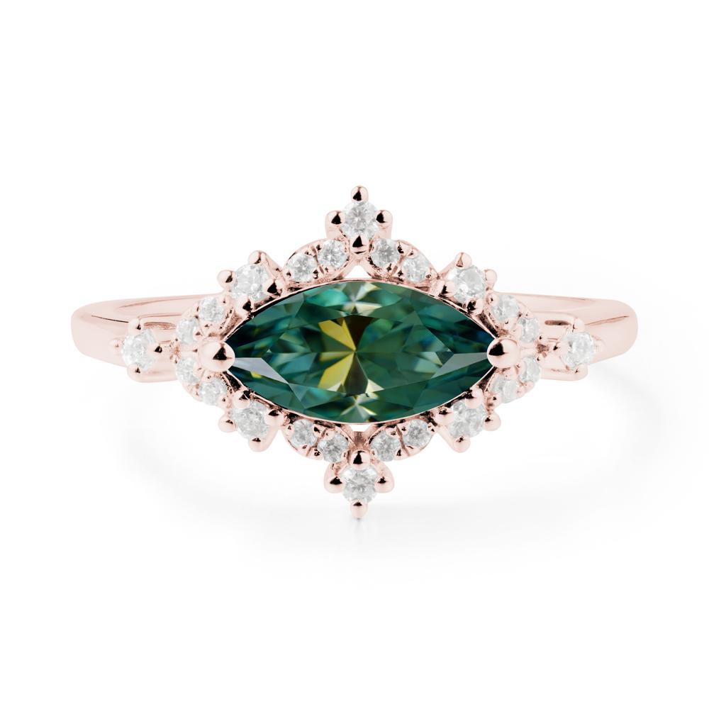 East West Marquise Cut Green Moissanite Halo Ring - LUO Jewelry #metal_18k rose gold