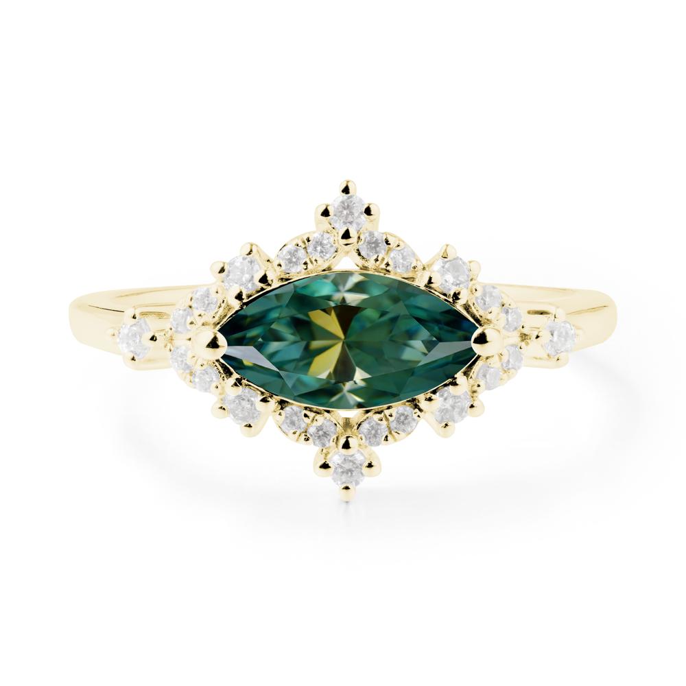 East West Marquise Cut Green Moissanite Halo Ring - LUO Jewelry #metal_18k yellow gold