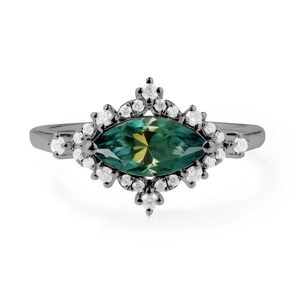 East West Marquise Cut Green Moissanite Halo Ring - LUO Jewelry #metal_black finish sterling silver