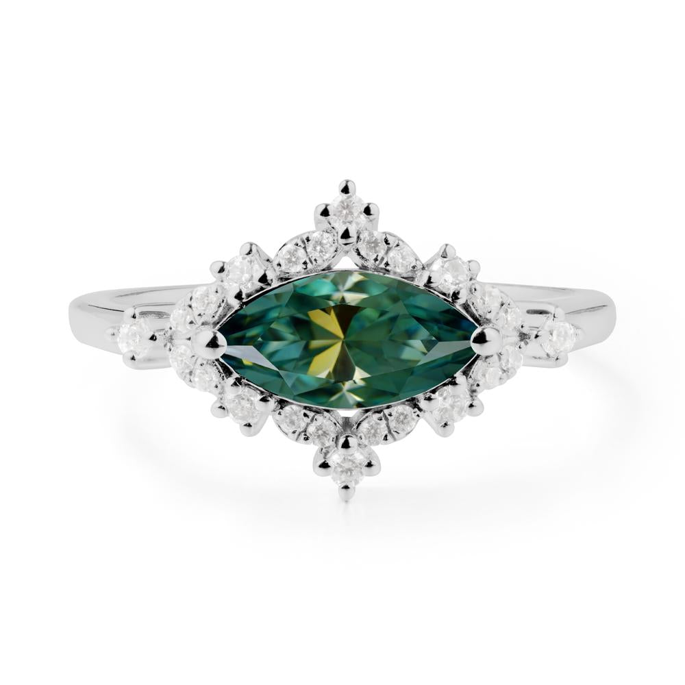East West Marquise Cut Green Moissanite Halo Ring - LUO Jewelry #metal_platinum