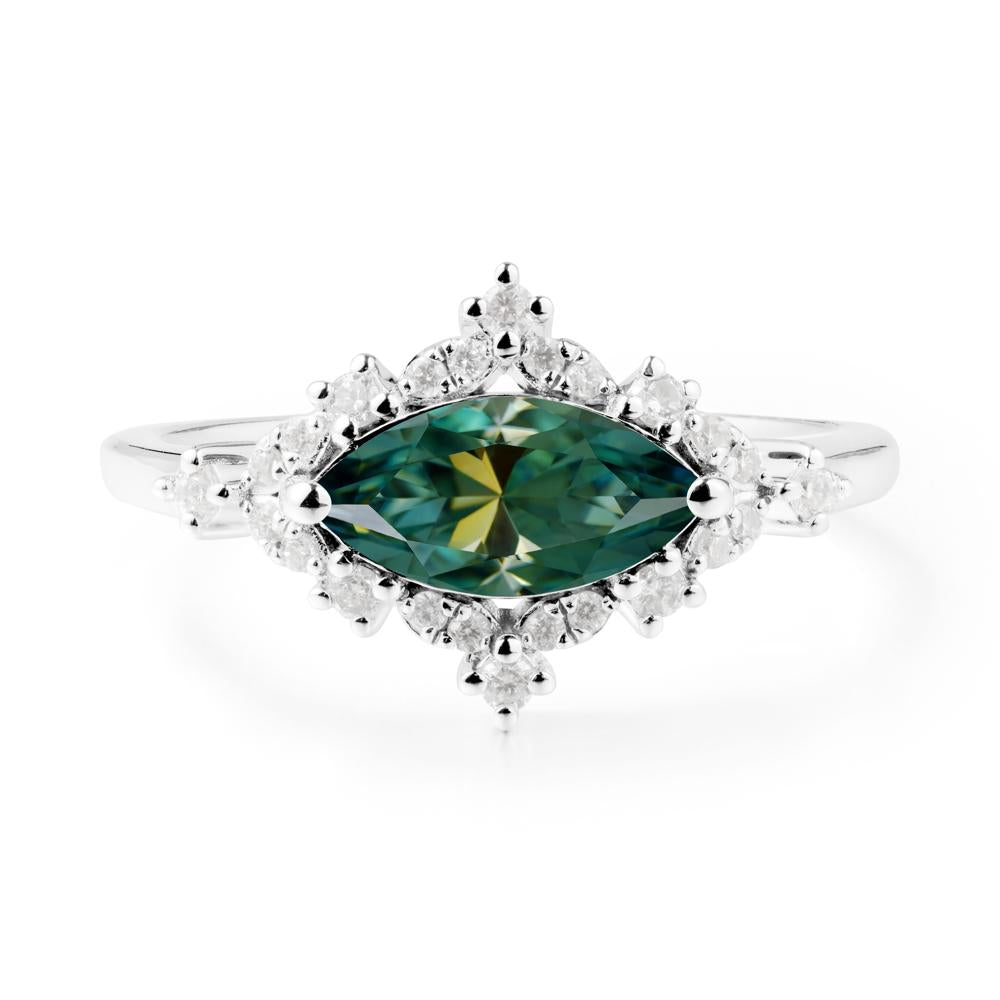 East West Marquise Cut Green Moissanite Halo Ring - LUO Jewelry #metal_sterling silver