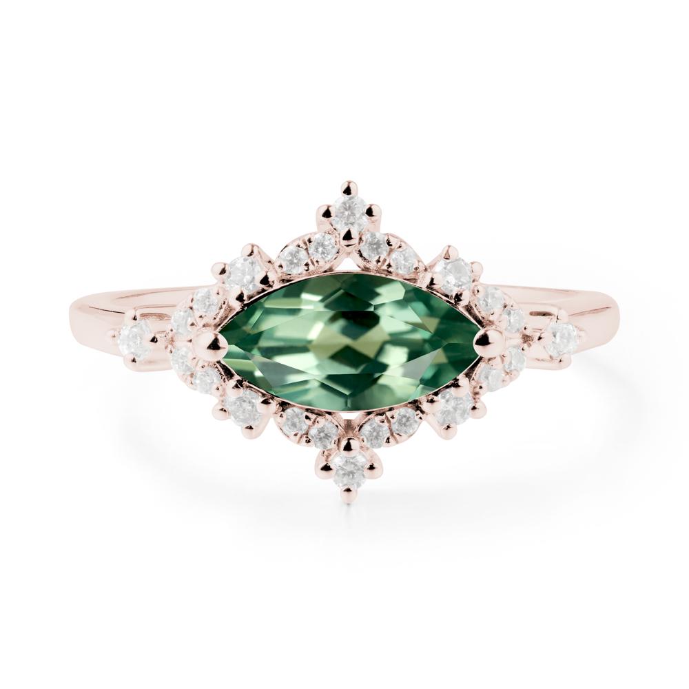 East West Marquise Cut Green Sapphire Halo Ring - LUO Jewelry #metal_14k rose gold