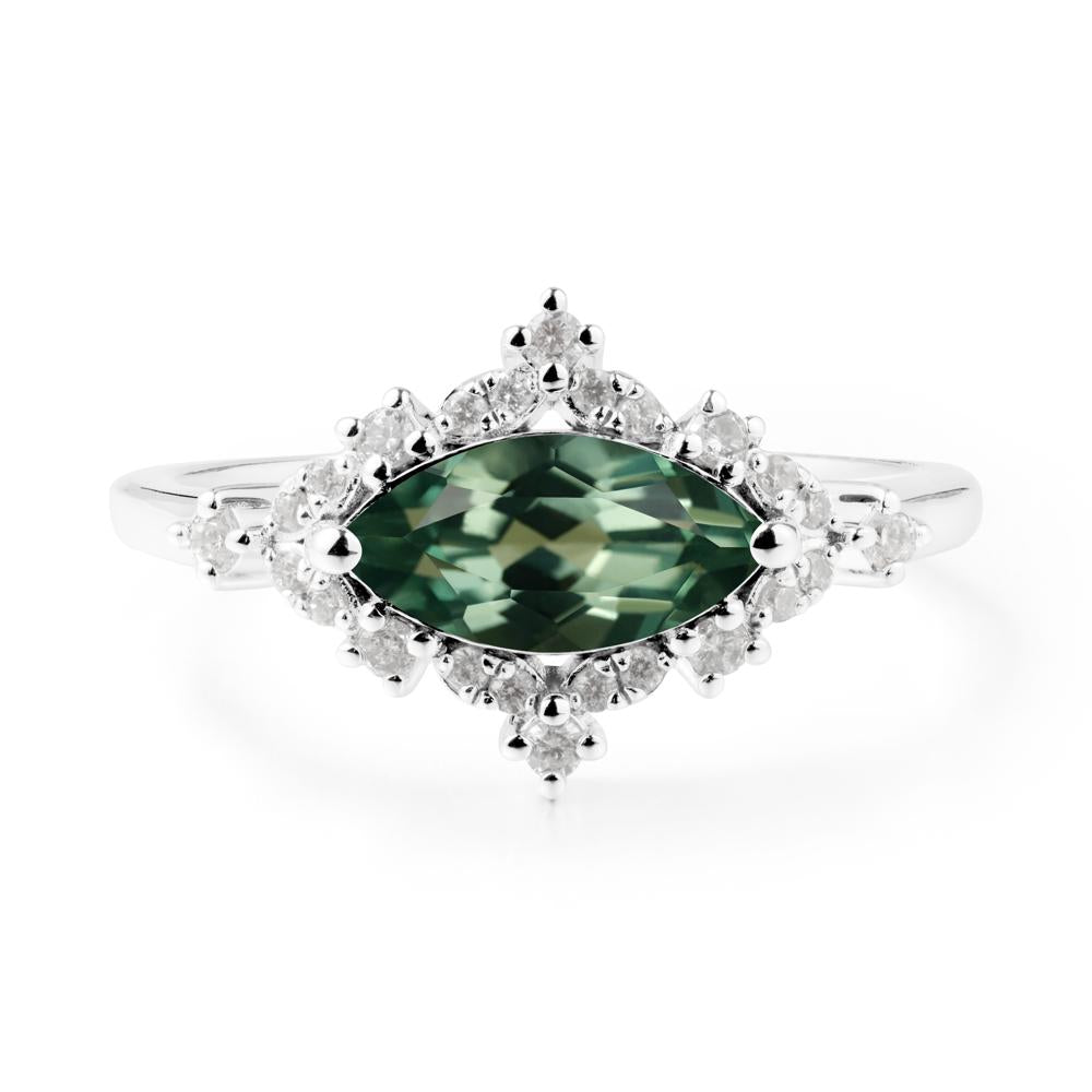 East West Marquise Cut Green Sapphire Halo Ring - LUO Jewelry #metal_14k white gold