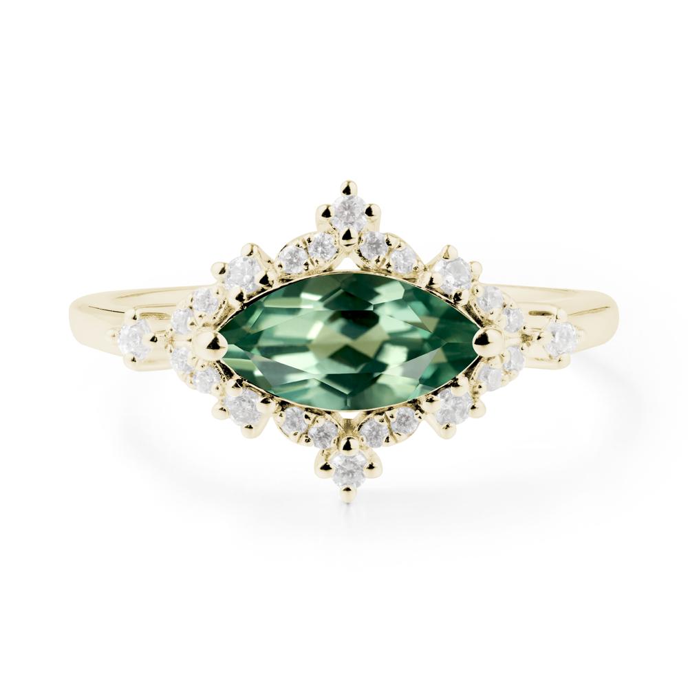 East West Marquise Cut Green Sapphire Halo Ring - LUO Jewelry #metal_14k yellow gold
