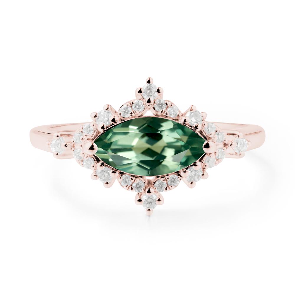 East West Marquise Cut Green Sapphire Halo Ring - LUO Jewelry #metal_18k rose gold