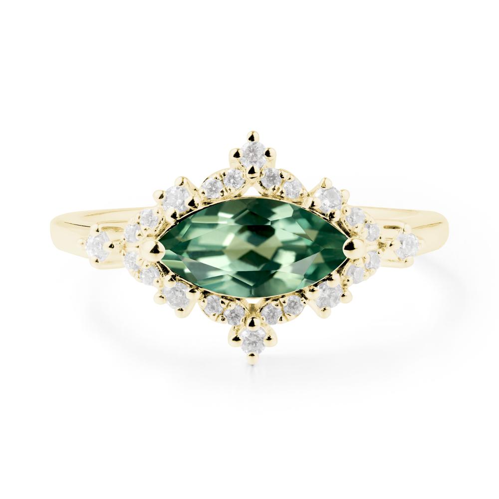 East West Marquise Cut Green Sapphire Halo Ring - LUO Jewelry #metal_18k yellow gold
