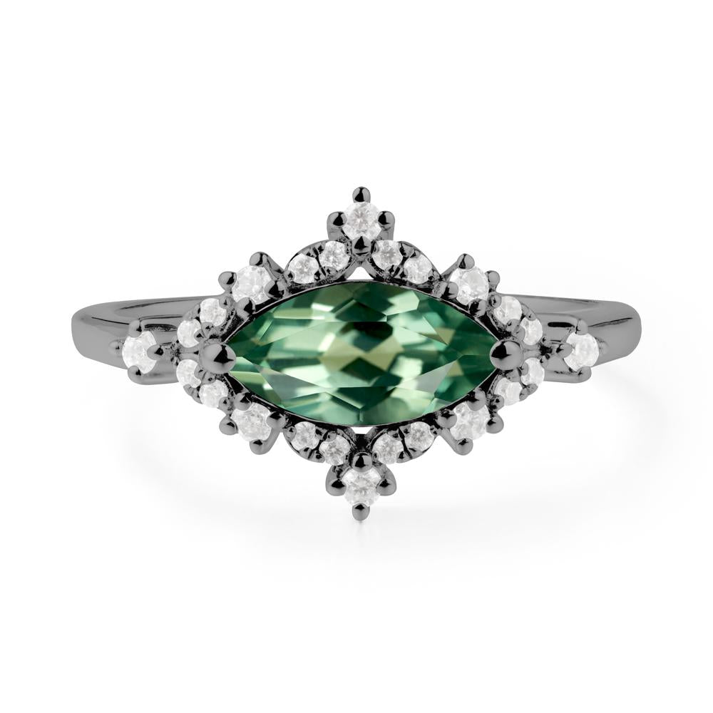 East West Marquise Cut Green Sapphire Halo Ring - LUO Jewelry #metal_black finish sterling silver