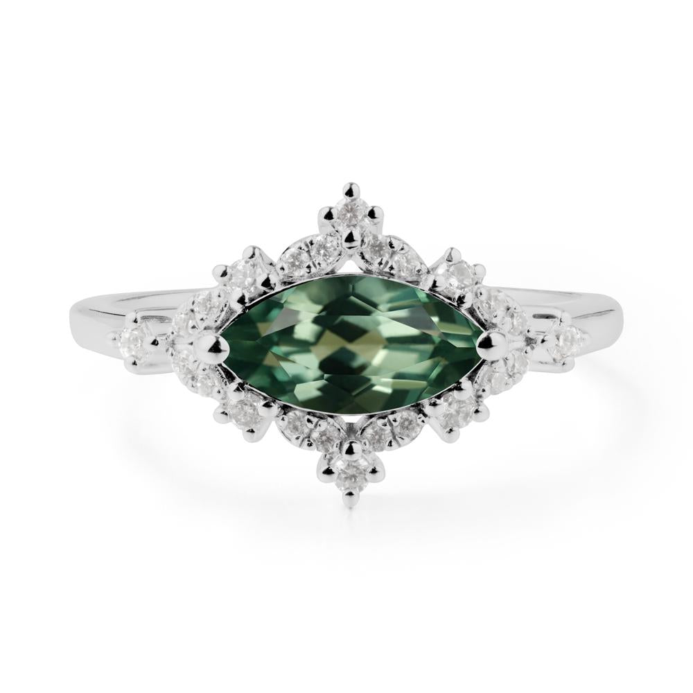 East West Marquise Cut Green Sapphire Halo Ring - LUO Jewelry #metal_platinum