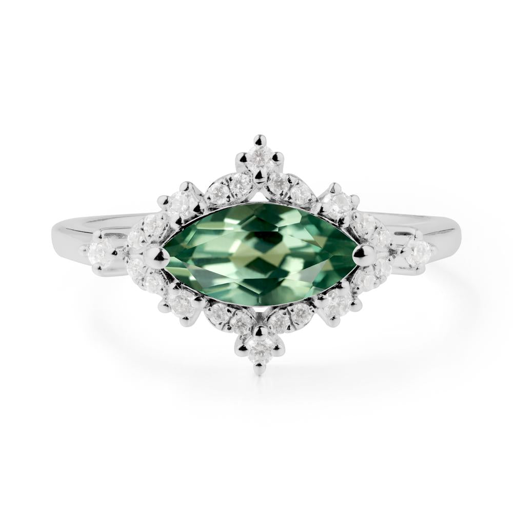 East West Marquise Cut Green Sapphire Halo Ring - LUO Jewelry #metal_platinum