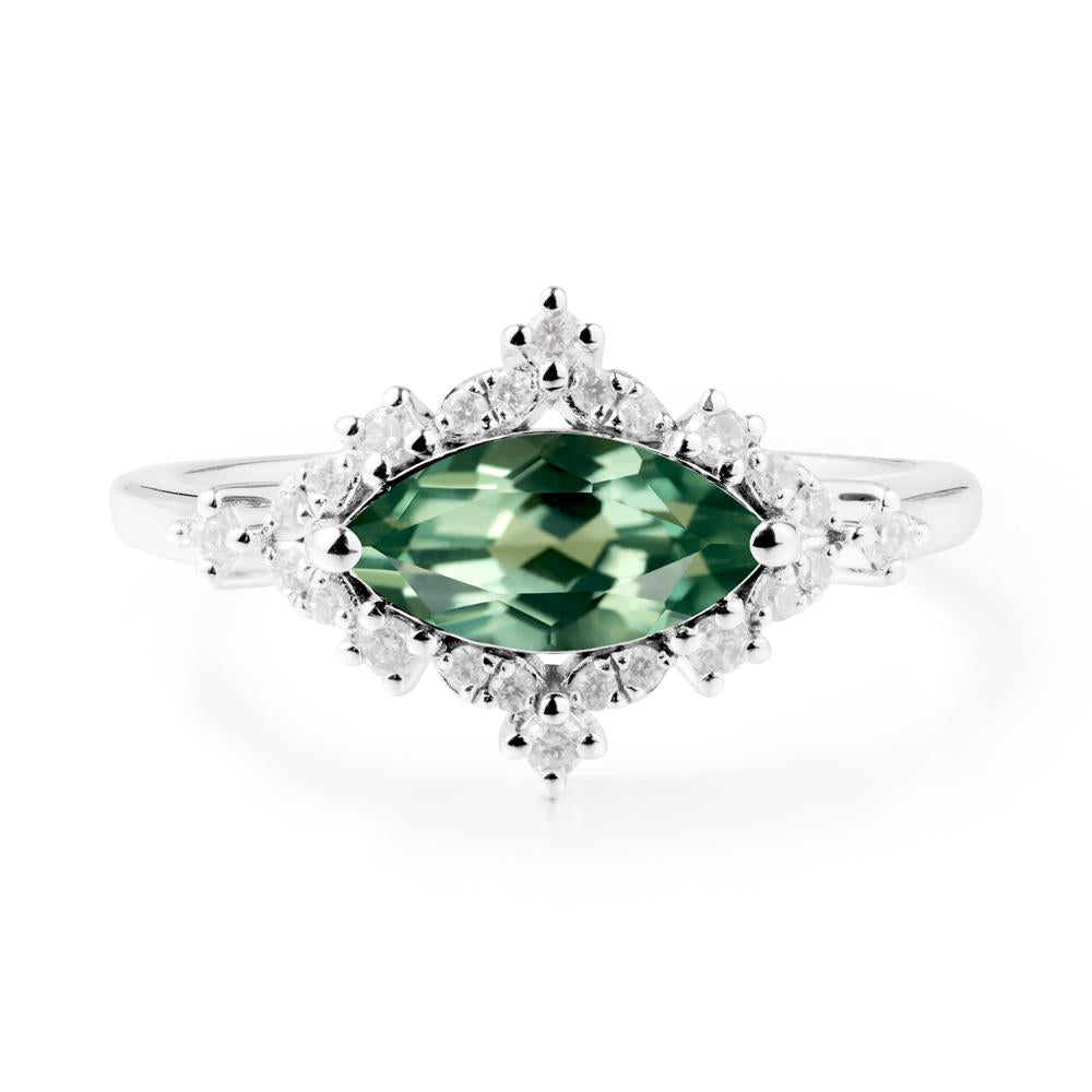 East West Marquise Cut Green Sapphire Halo Ring - LUO Jewelry #metal_sterling silver