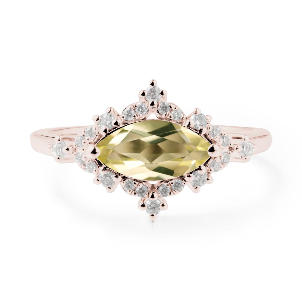 East West Marquise Cut Lemon Quartz Halo Ring - LUO Jewelry #metal_14k rose gold