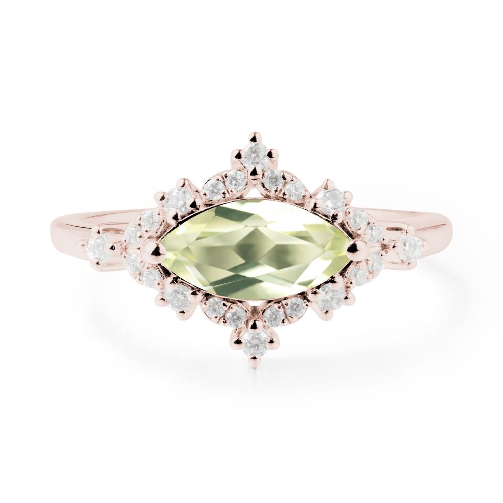 East West Marquise Cut Lemon Quartz Halo Ring - LUO Jewelry #metal_14k rose gold