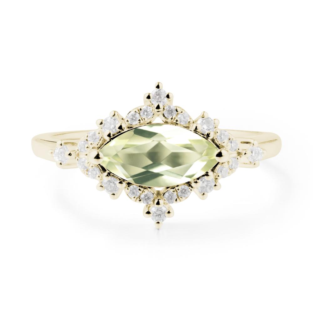 East West Marquise Cut Lemon Quartz Halo Ring - LUO Jewelry #metal_14k yellow gold