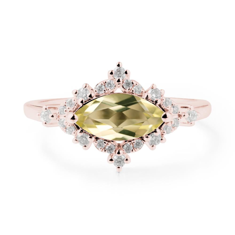 East West Marquise Cut Lemon Quartz Halo Ring - LUO Jewelry #metal_18k rose gold