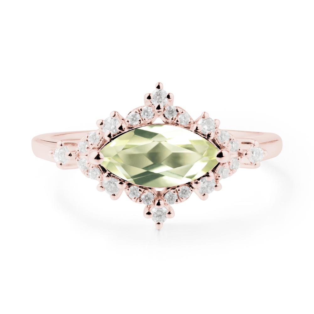 East West Marquise Cut Lemon Quartz Halo Ring - LUO Jewelry #metal_18k rose gold