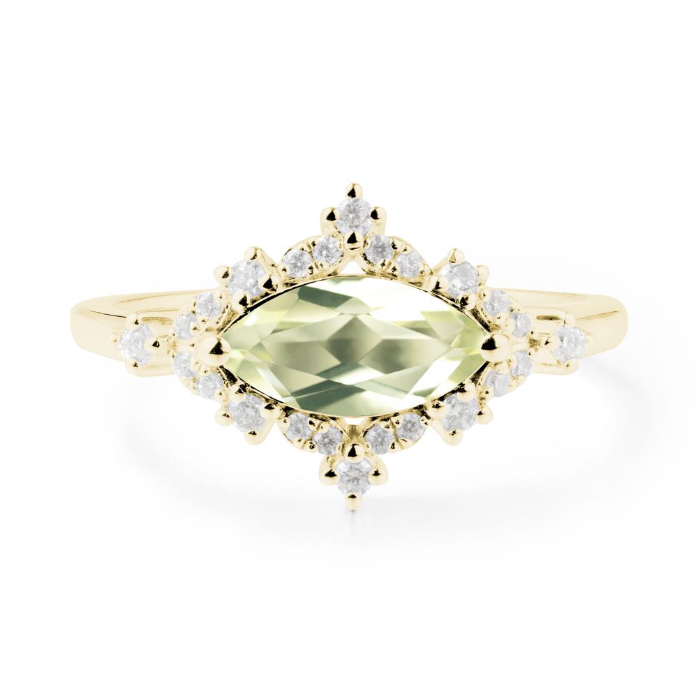 East West Marquise Cut Lemon Quartz Halo Ring - LUO Jewelry #metal_18k yellow gold