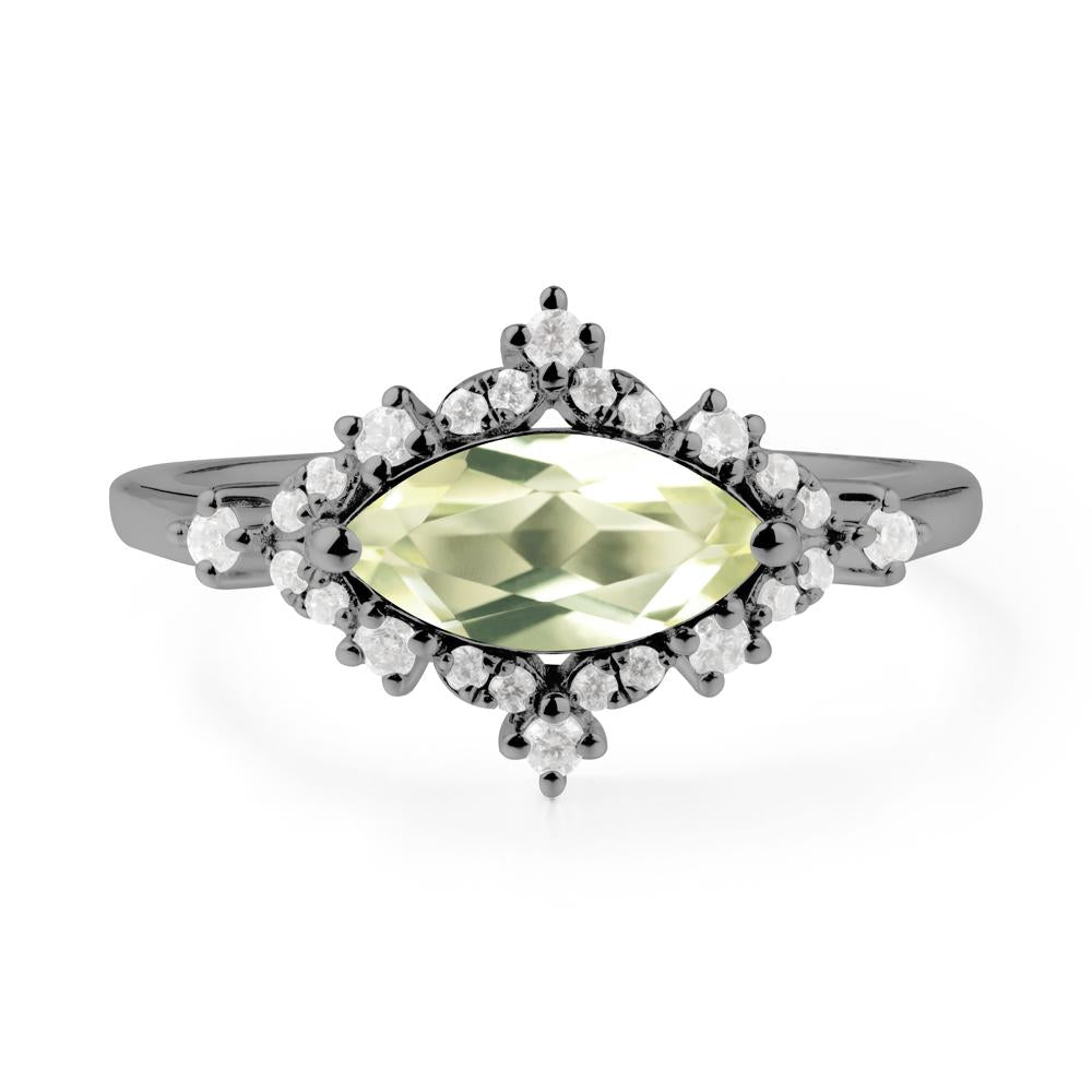 East West Marquise Cut Lemon Quartz Halo Ring - LUO Jewelry #metal_black finish sterling silver